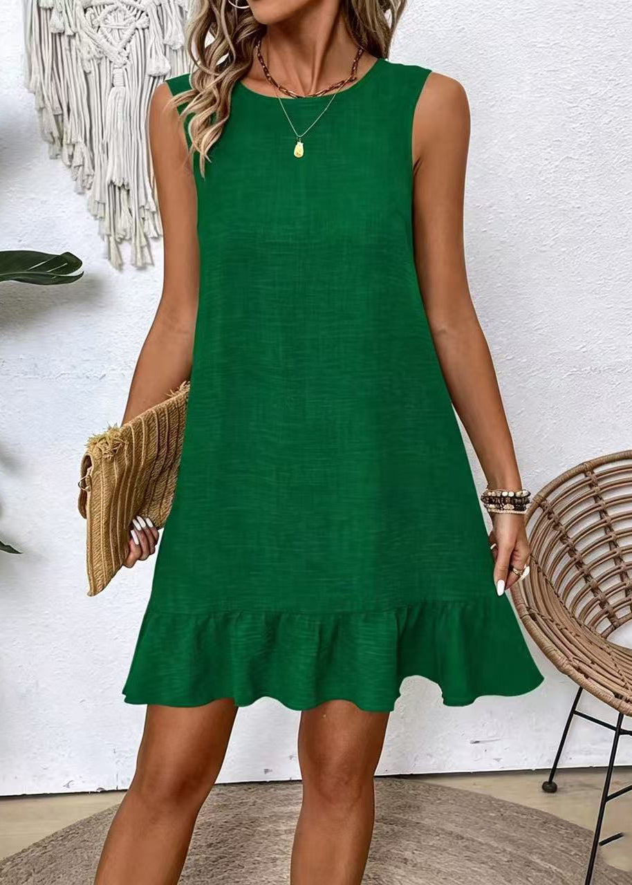 Handmade Green Oversized Cotton Mid Dress Sleeveless