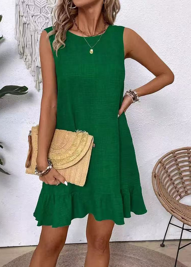 Handmade Green Oversized Cotton Mid Dress Sleeveless