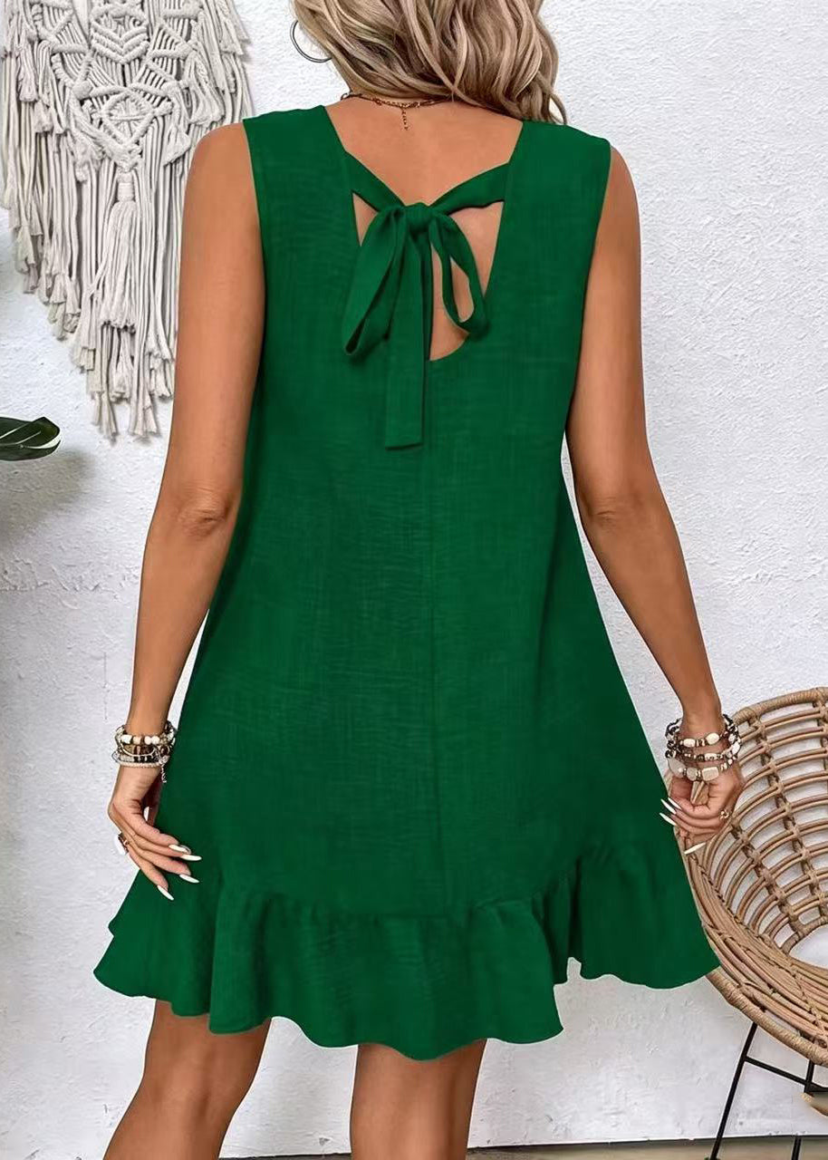 Handmade Green Oversized Cotton Mid Dress Sleeveless