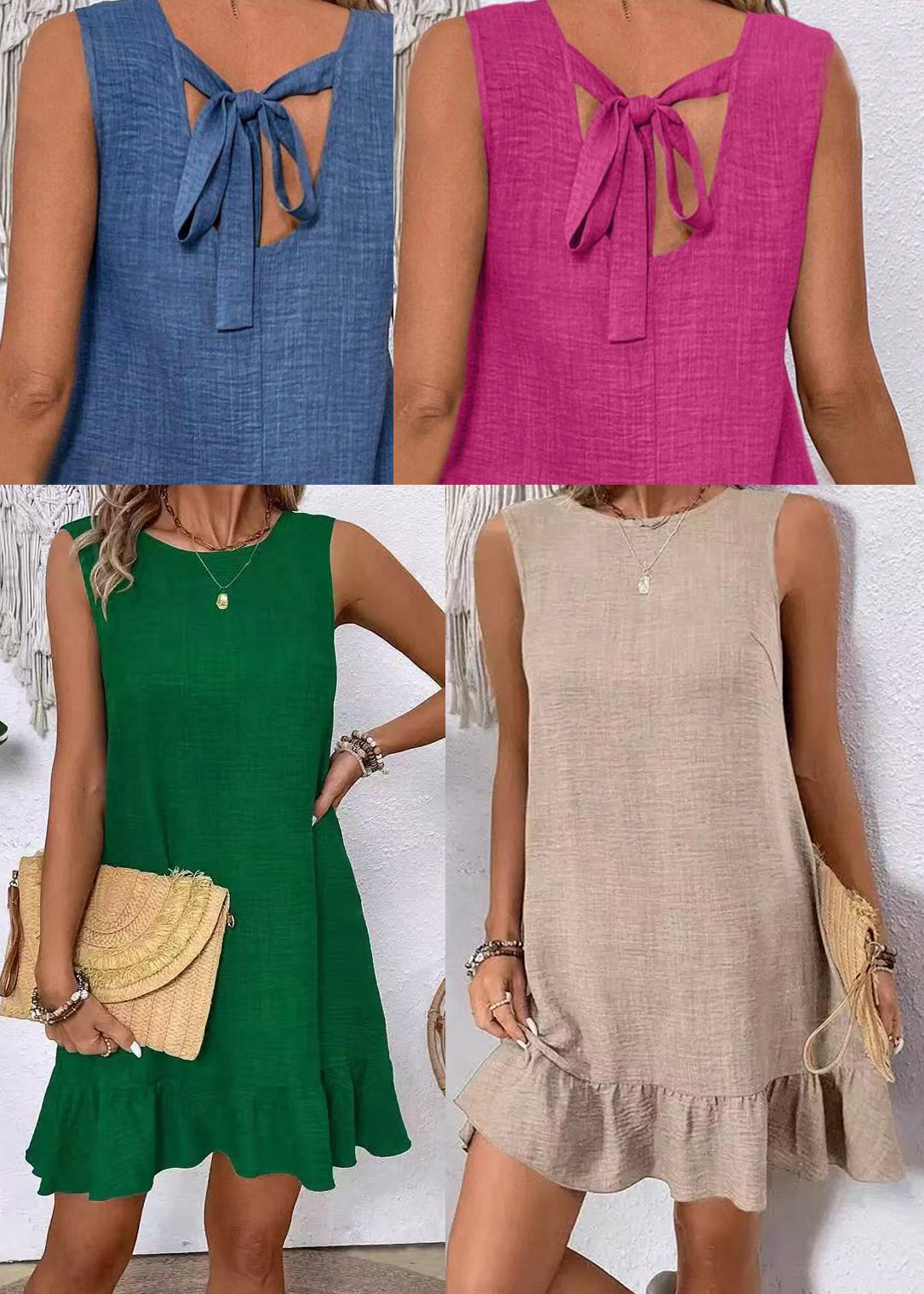 Handmade Green Oversized Cotton Mid Dress Sleeveless