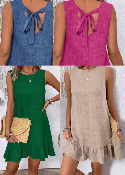 Handmade Green Oversized Cotton Mid Dress Sleeveless