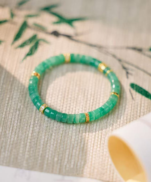 Handmade Green Sterling Silver Alloy Jade Beading Chain Bracelet