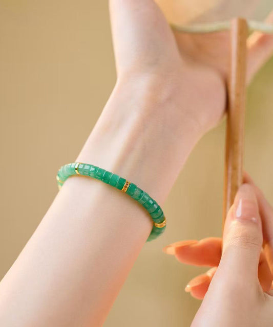 Handmade Green Sterling Silver Alloy Jade Beading Chain Bracelet