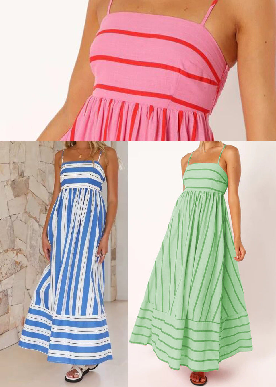 Handmade Green Striped Cotton Vacation Dresses Summer