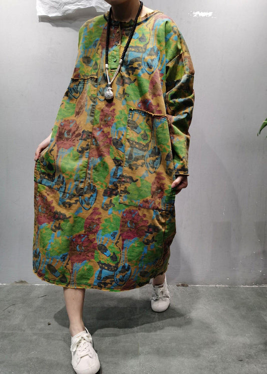 Handmade Green U Neck Patchwork Maxi Dresses Spring Dress - SooLinen