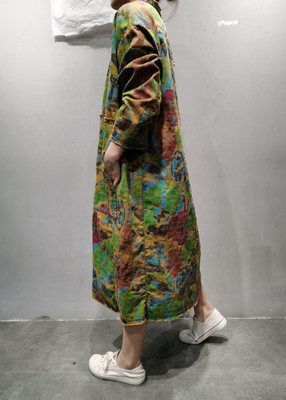 Handmade Green U Neck Patchwork Maxi Dresses Spring Dress - SooLinen