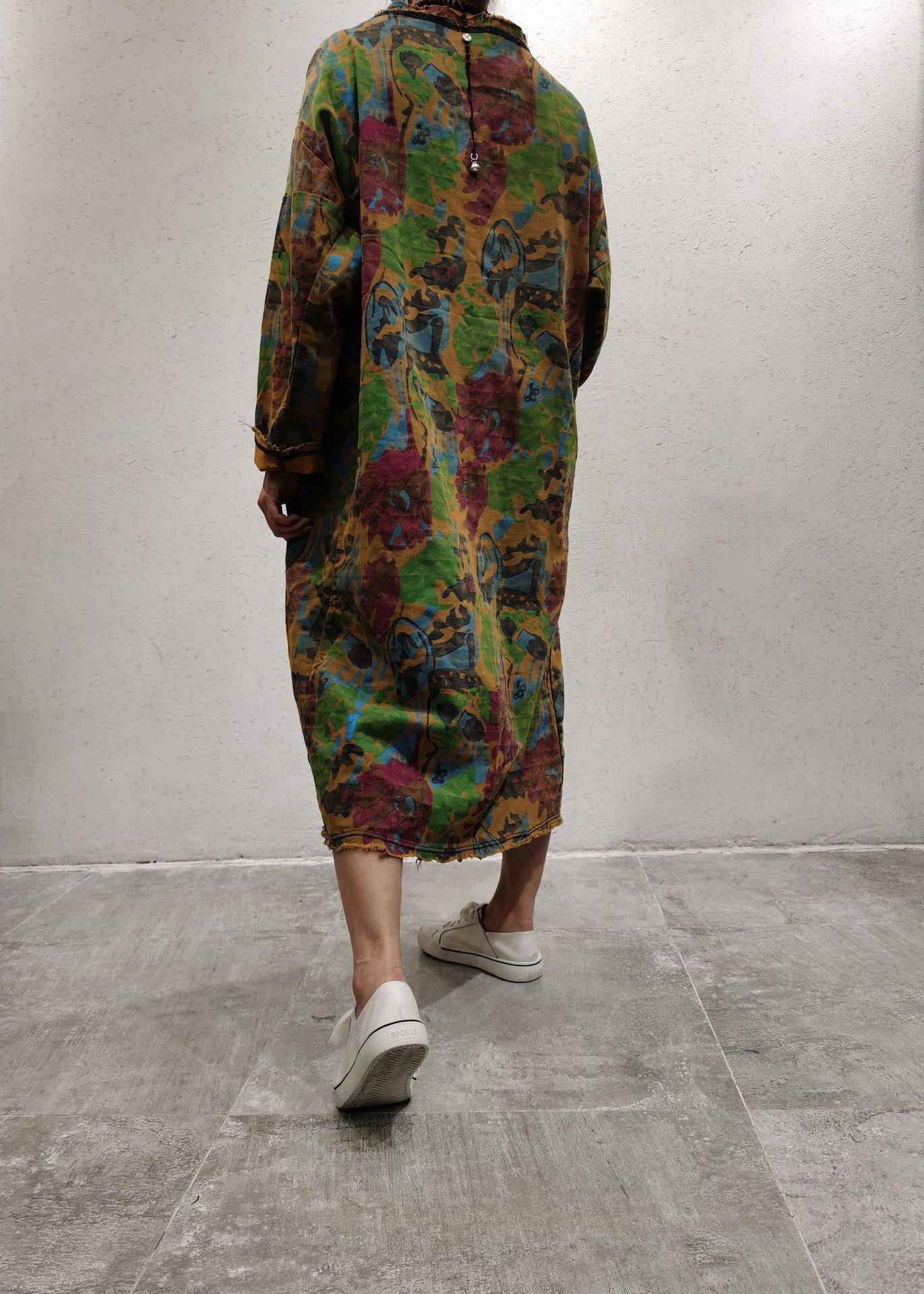 Handmade Green U Neck Patchwork Maxi Dresses Spring Dress - SooLinen