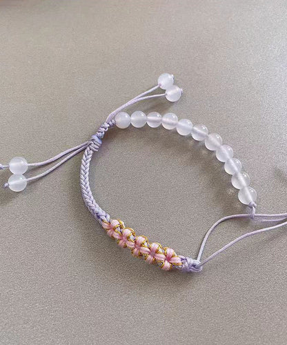 Handmade Green Weave Five Peach Blossoms Tassel Charm Bracelet