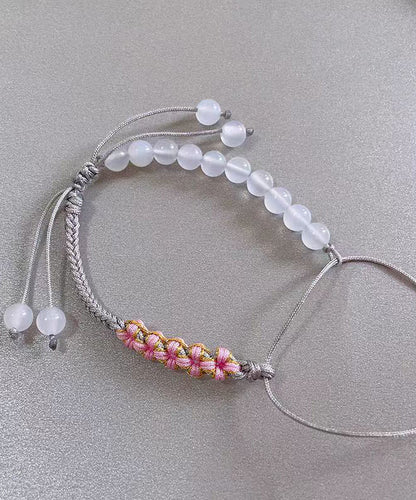 Handmade Green Weave Five Peach Blossoms Tassel Charm Bracelet