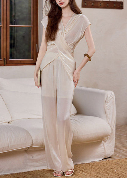 Handmade Grey Asymmetrical Draping Chiffon Two Pieces Set Summer