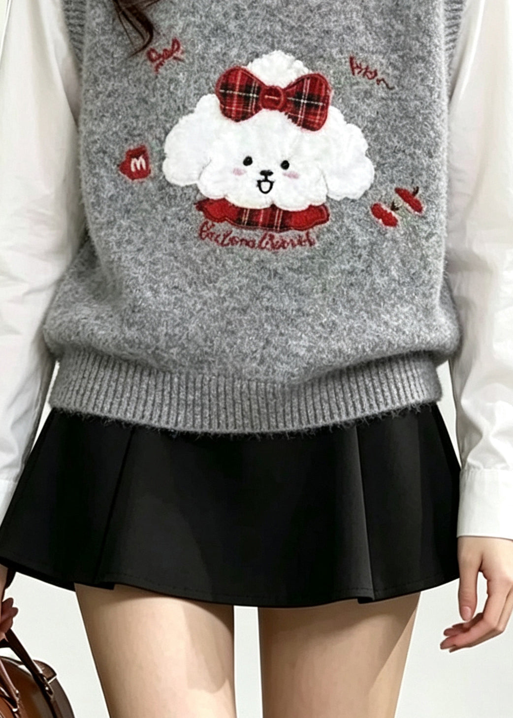 Handmade Grey Embroideried Knit Vests Winter