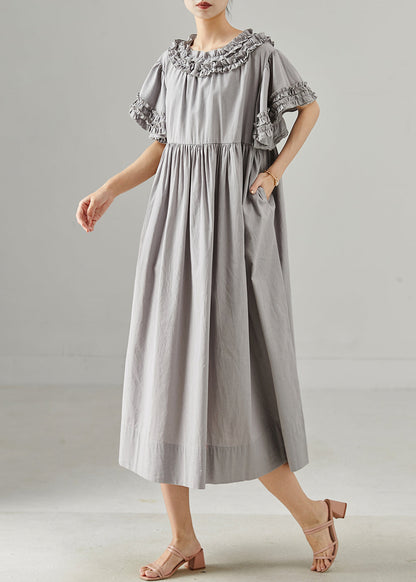 Handmade Grey Ruffled Cotton Dresses Summer