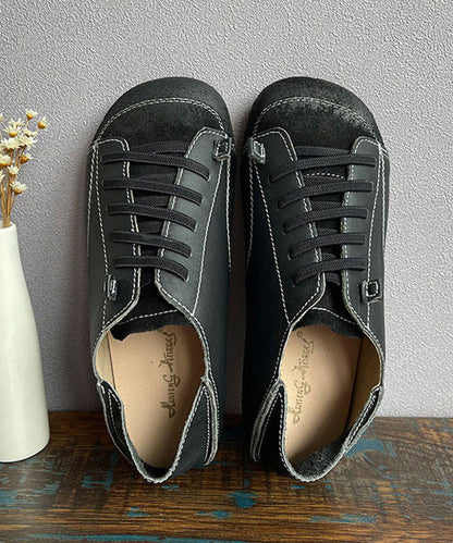 Handmade Khaki Cowhide Leather Penny Loafers Splicing Lace Up