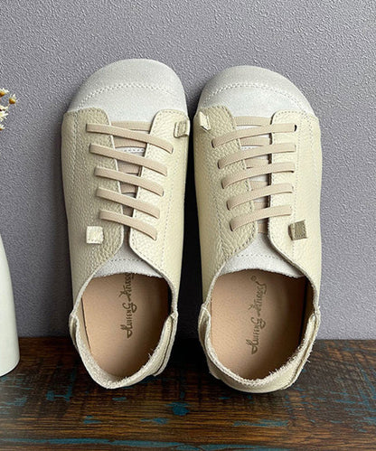 Handmade Khaki Cowhide Leather Penny Loafers Splicing Lace Up