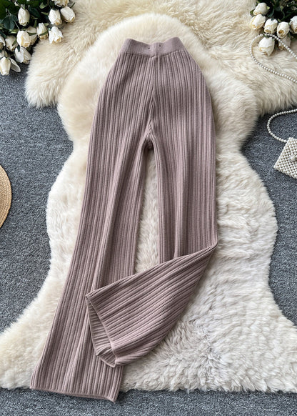 Handmade Khaki High Waist Knit Straight Pants Fall