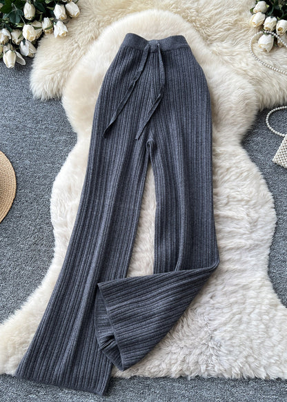 Handmade Khaki High Waist Knit Straight Pants Fall
