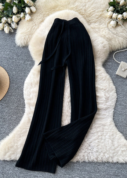 Handmade Khaki High Waist Knit Straight Pants Fall