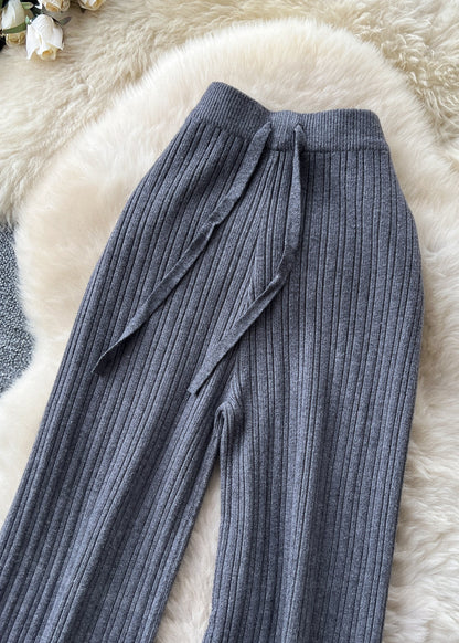 Handmade Khaki High Waist Knit Straight Pants Fall