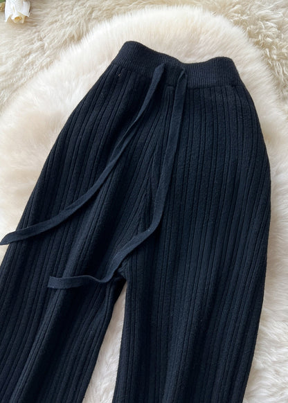 Handmade Khaki High Waist Knit Straight Pants Fall