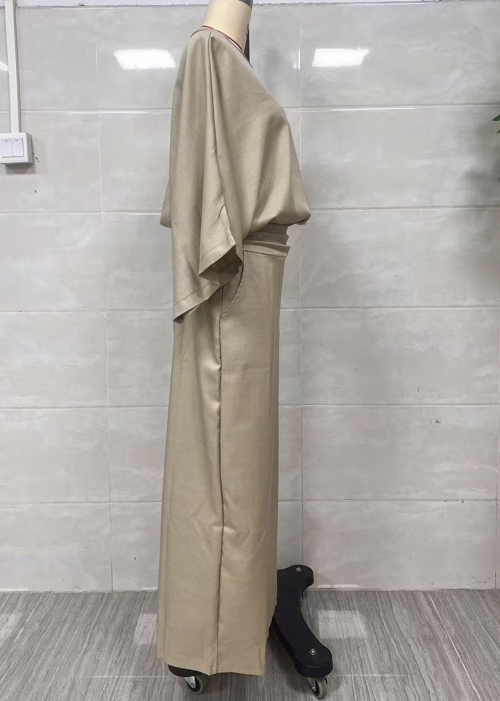 Handmade Khaki Oversized Linen 2 Piece Outfit Batwing Sleeve