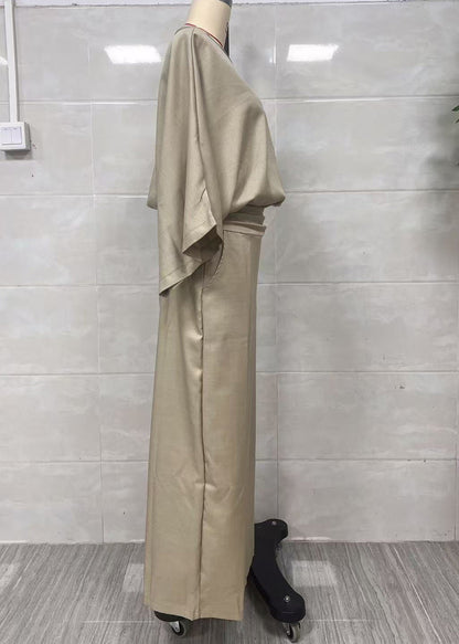Handmade Khaki Oversized Linen 2 Piece Outfit Batwing Sleeve