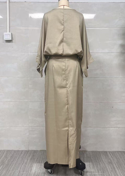 Handmade Khaki Oversized Linen 2 Piece Outfit Batwing Sleeve