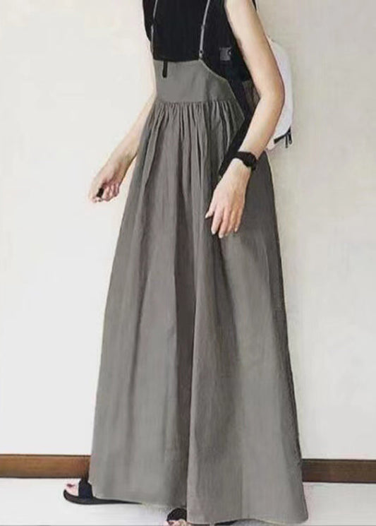 Handmade Khaki Wrinkled Patchwork Long Spaghetti Strap Dress Sleeveless