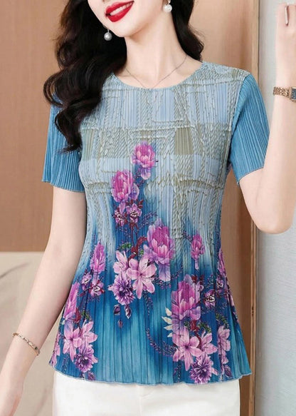 Handmade Light Green O-Neck Print T Shirt Summer