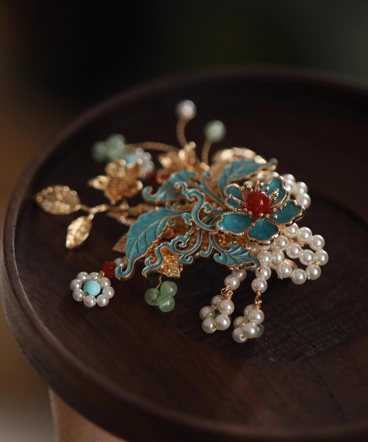 Handmade Multicolor Alloy Enameling Floral Pearl Tassel Hairpin
