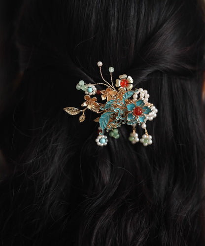 Handmade Multicolor Alloy Enameling Floral Pearl Tassel Hairpin