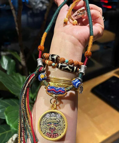 Handmade Multicolor Weave Colored Glaze Sweater Pendant Necklace