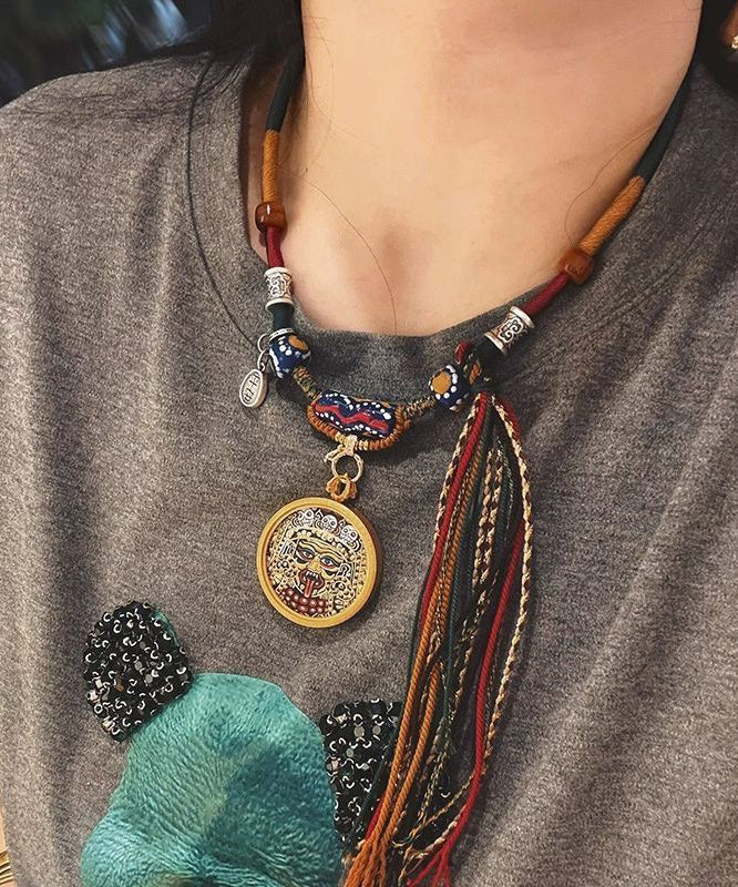 Handmade Multicolor Weave Colored Glaze Sweater Pendant Necklace