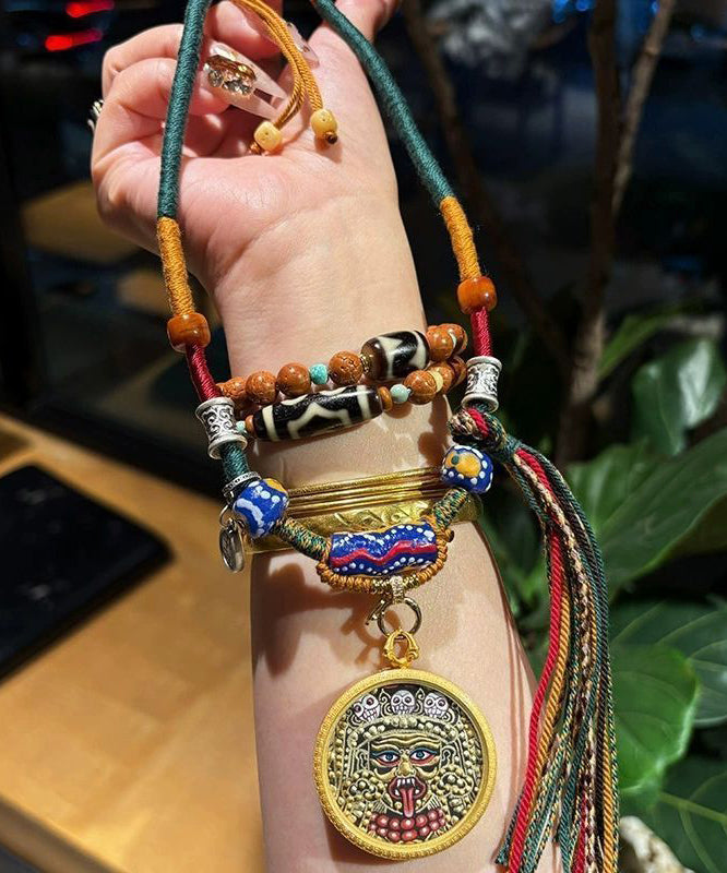 Handmade Multicolor Weave Colored Glaze Sweater Pendant Necklace