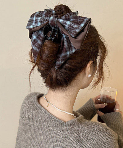Handmade Navy Blue Plaid Alloy Bow Hairpin