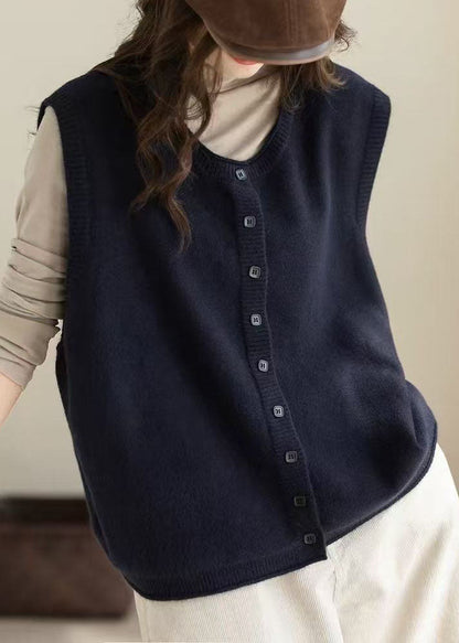 Handmade Navy Oversized Thick Knit Vests Winter