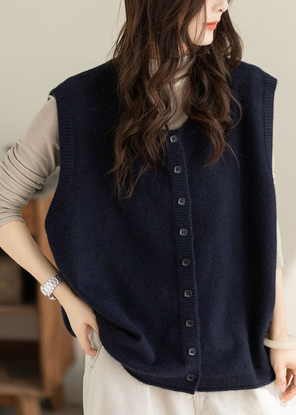 Handmade Navy Oversized Thick Knit Vests Winter
