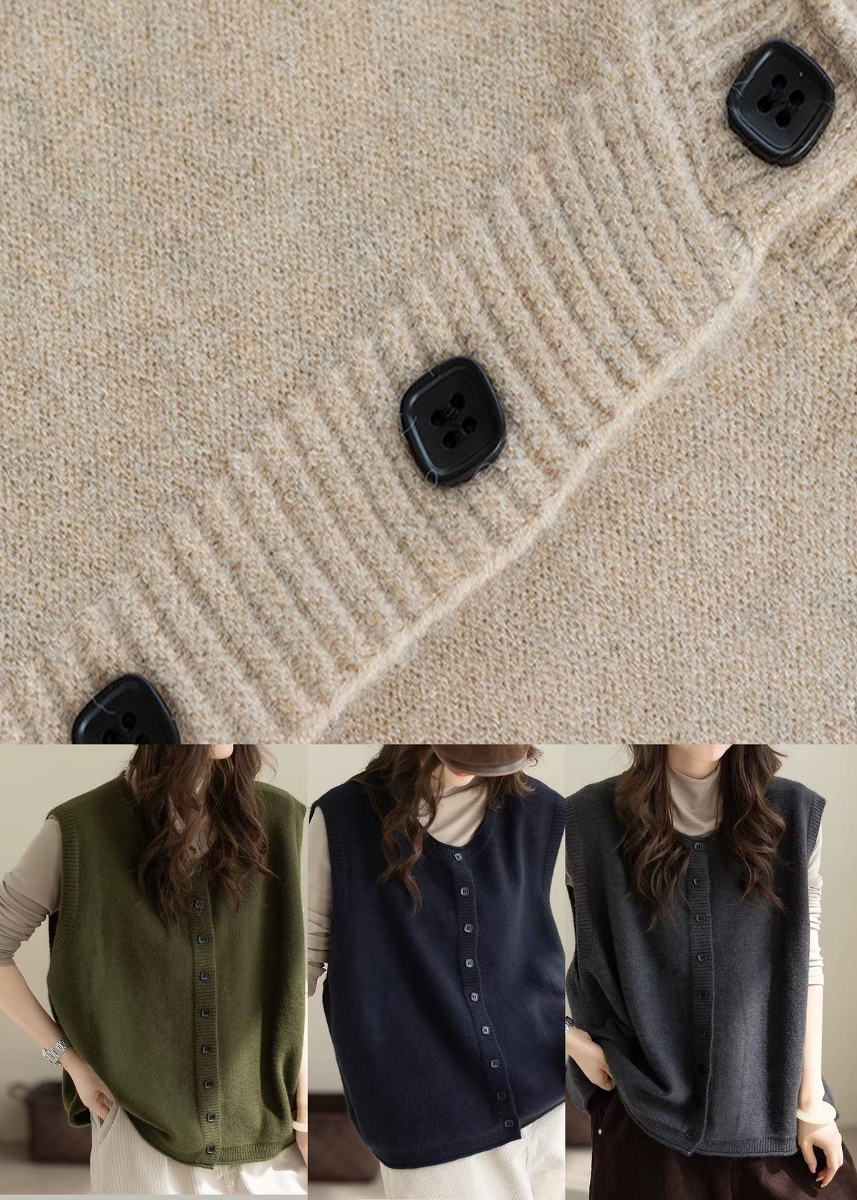Handmade Navy Oversized Thick Knit Vests Winter