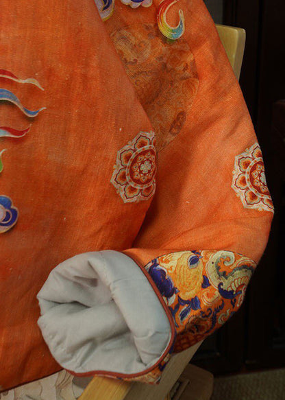 Handmade Orange O Neck Print Thick Fine Cotton Filled Top Winter