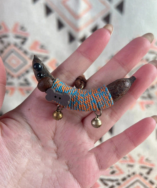 Handmade Orange Weave Pea Horns Dachshund Pendant Necklace