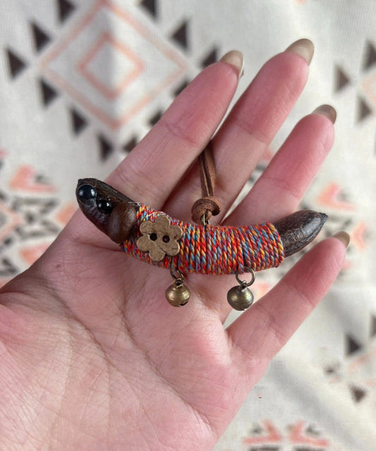 Handmade Orange Weave Pea Horns Dachshund Pendant Necklace