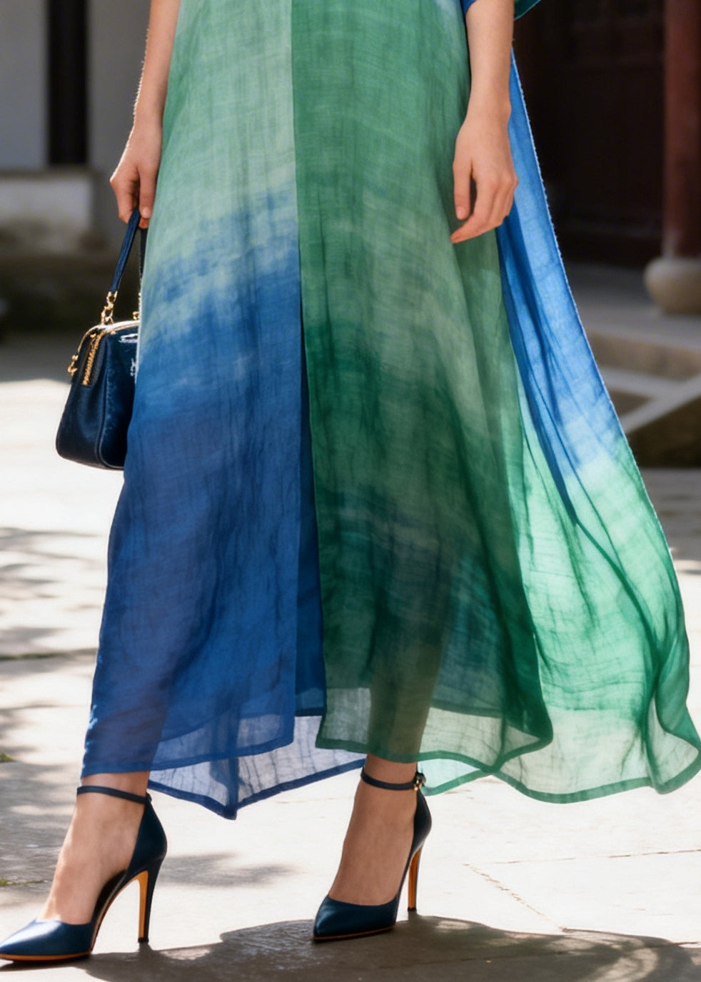 Handmade Oversized Tie Dye Chinese Button Cotton Robe Dresses Summer