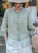 Load image into Gallery viewer, Handmade Pink O-Neck Embroidered Button Shirts Summer