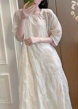 Load image into Gallery viewer, Handmade Pink O-Neck Embroidered Linen Long Dresses Summer
