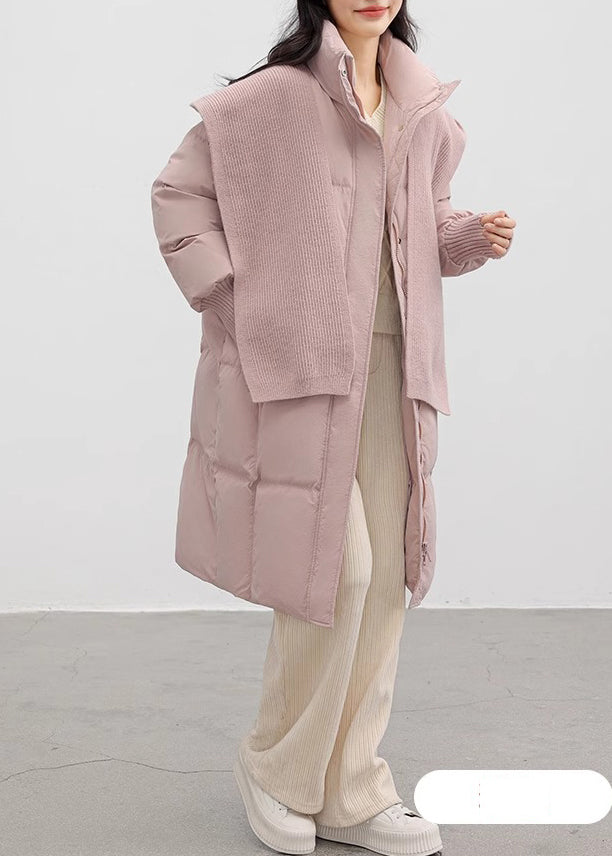 Handmade Pink Stand Collar Thick Duck Down Winter Coats