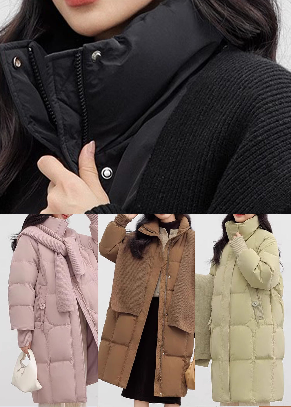 Handmade Pink Stand Collar Thick Duck Down Winter Coats