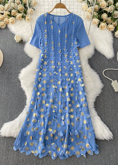 Handmade Pink V Neck Floral Wrinkled Cotton Dresses Summer