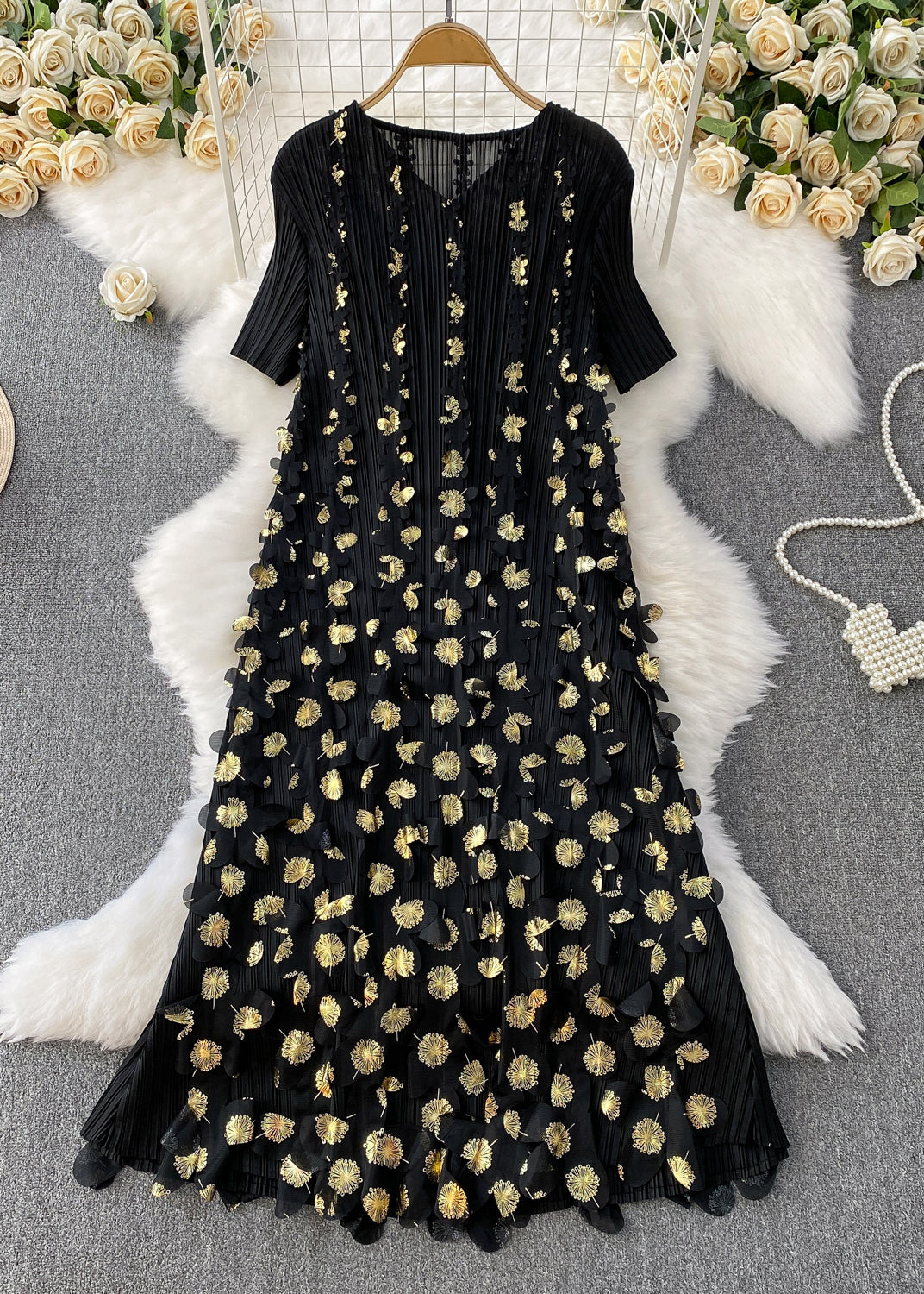 Handmade Pink V Neck Floral Wrinkled Cotton Dresses Summer