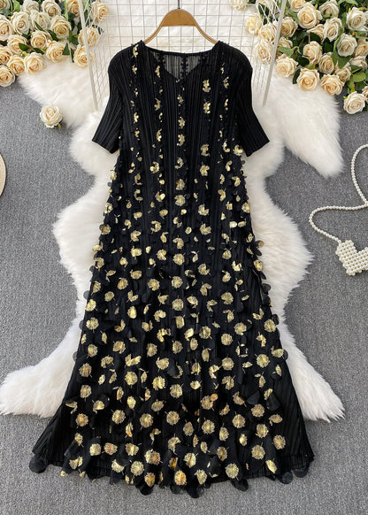 Handmade Pink V Neck Floral Wrinkled Cotton Dresses Summer