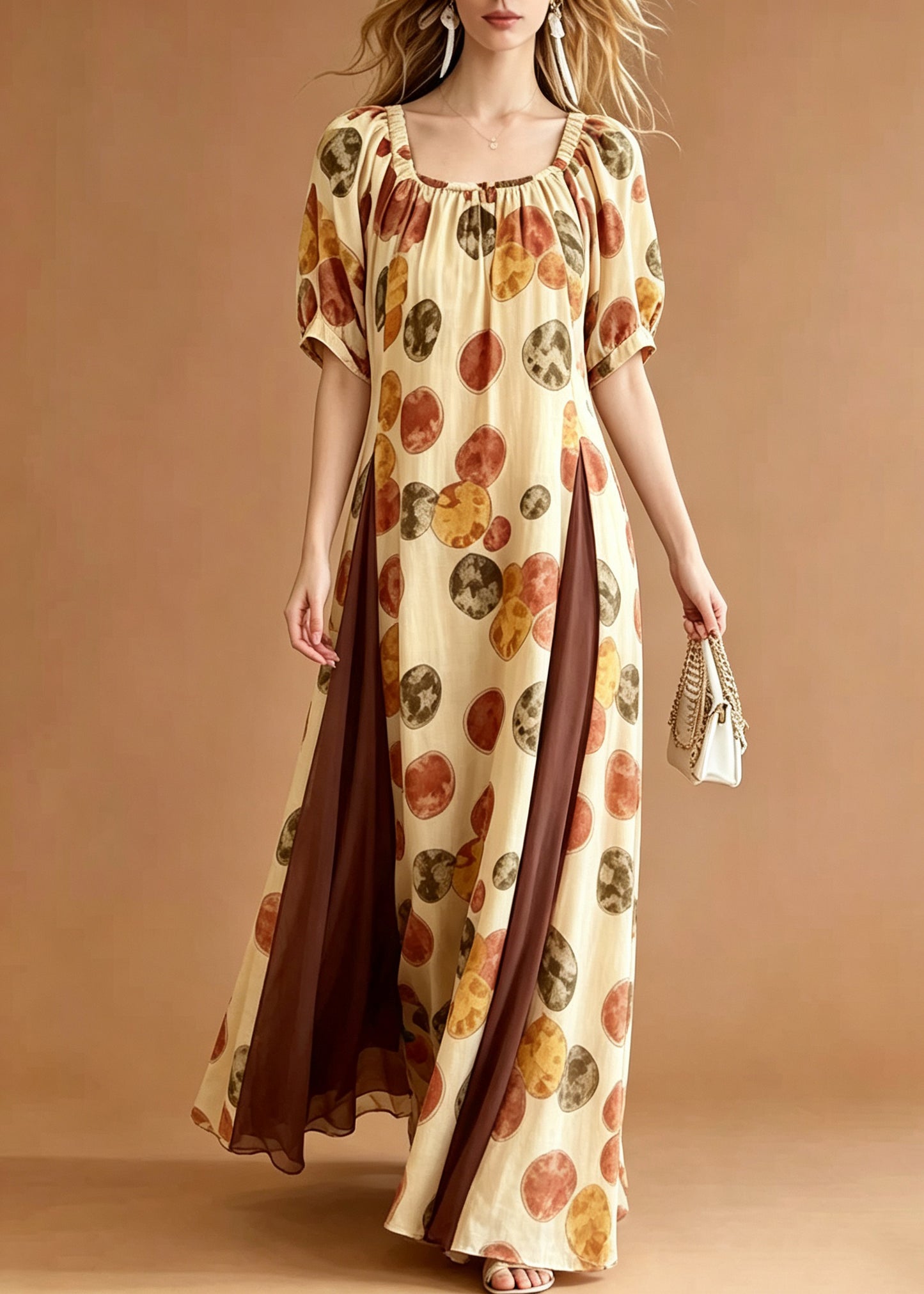 Handmade Pink Wrinkled Tulle Patchwork Maxi Dress Summer