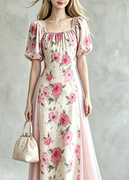 Handmade Pink Wrinkled Tulle Patchwork Maxi Dress Summer